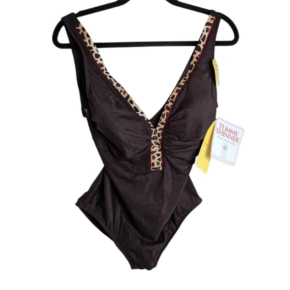 It Figures Swimsuit One Piece Brown Tummy Thinner Chlorine Resistant Size 16 - Picture 1 of 8